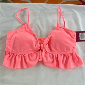 Kohl’s SO Front Flounce Ruffle Triangle Bikini Top Sunny Coral S (3-5) NWT